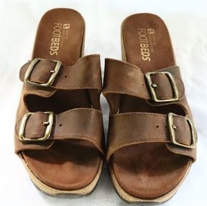 White Mountain Women's Brown Leather Wedge Sandals, Sz 8